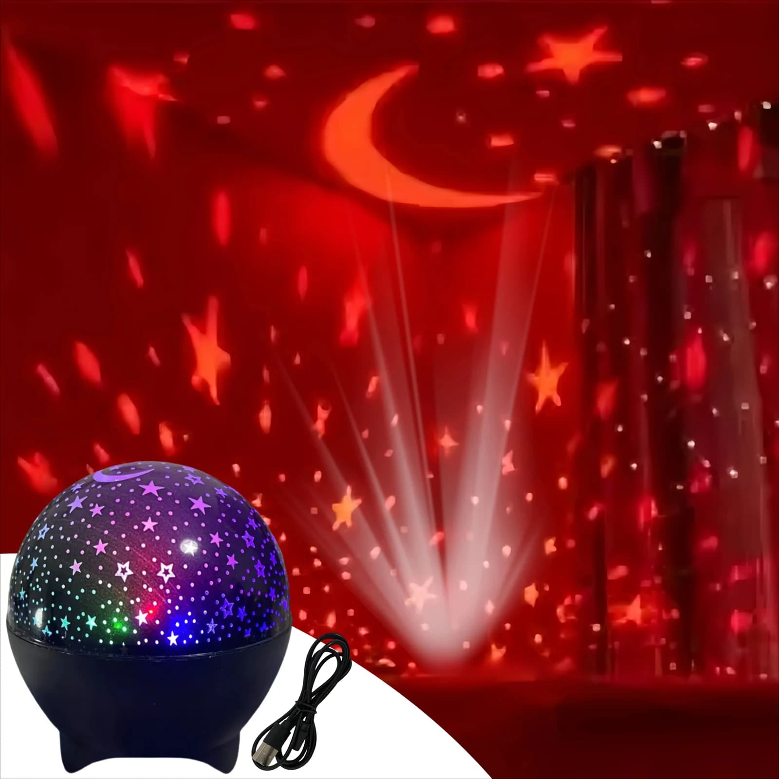 Mini Projektor Gwiazd Aurora, 7 Trybów Kolorów, LED Lampa Nocna USB