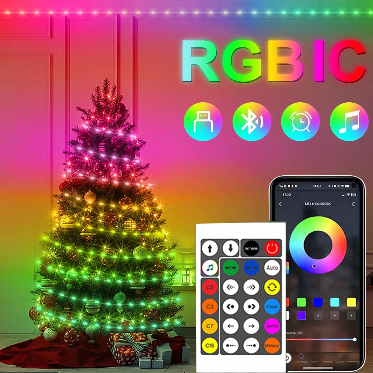 Taśma LED RGBIC Bluetooth 20M, USB