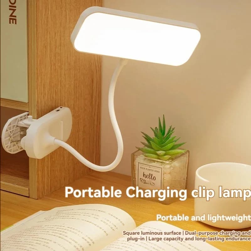Lampa biurkowa LED na klips, ładowana USB, ściemniana