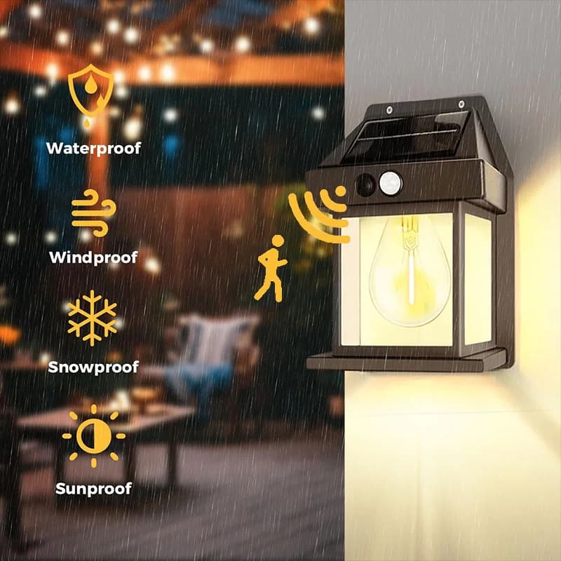 Solarna lampa ścienna z czujnikiem ruchu, IP65 wodoodporna