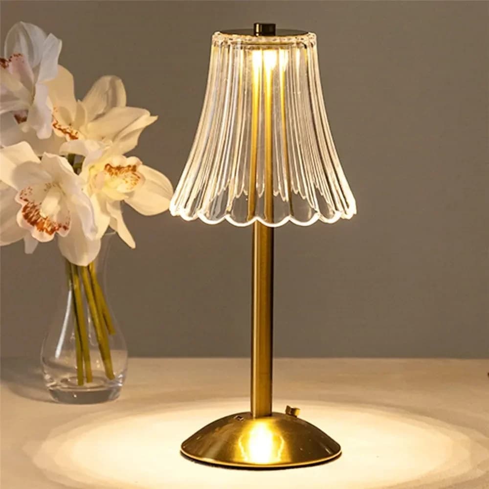 Retro brązowa lampa biurkowa LED z przyciemnianiem trójkolorowym