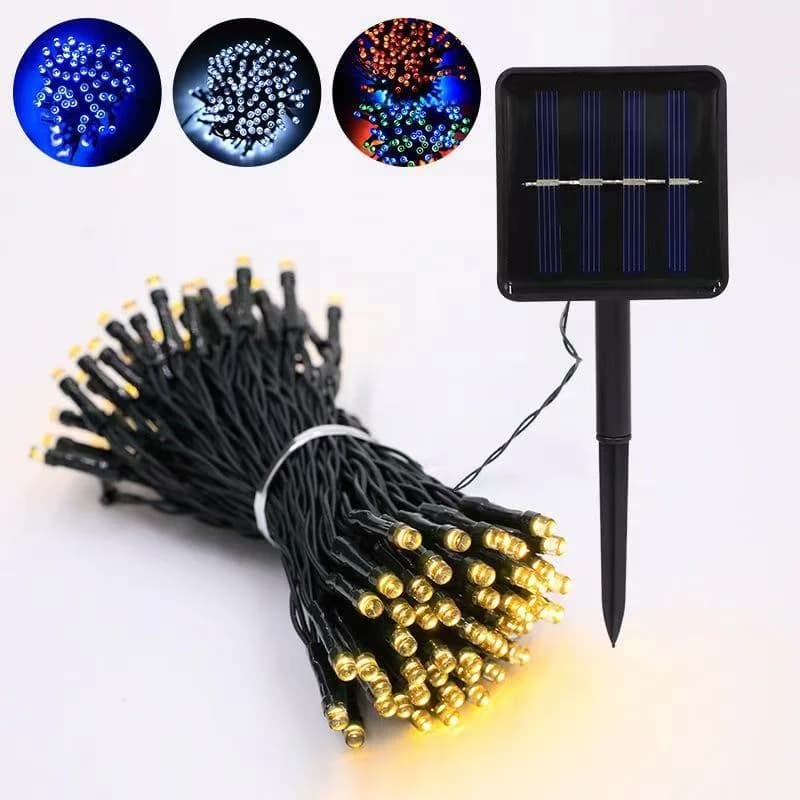 Wodoodporne girlandy solarne z LED w ciepłej bieli na zewnątrz