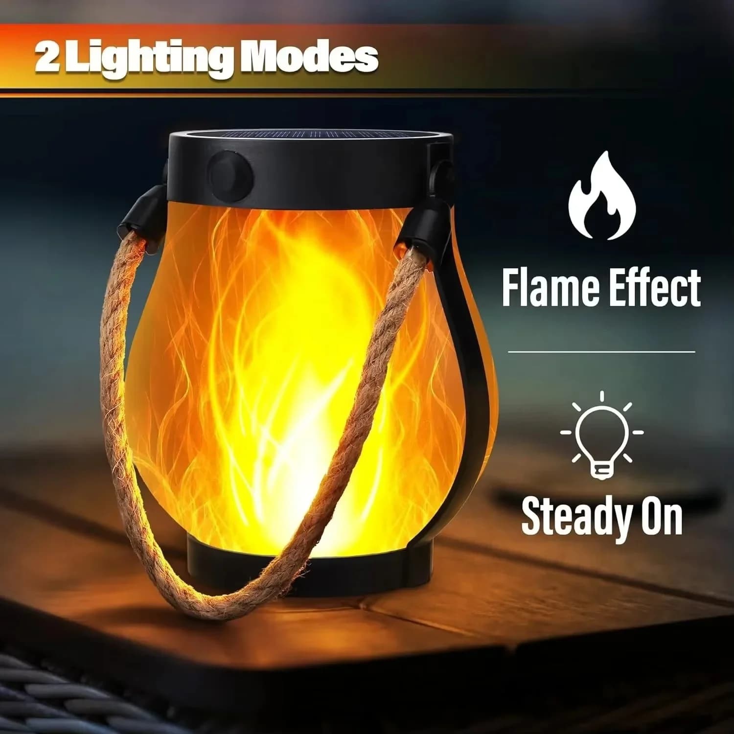 Wisząca lampa solarna z efektem płomienia, ładowanie USB