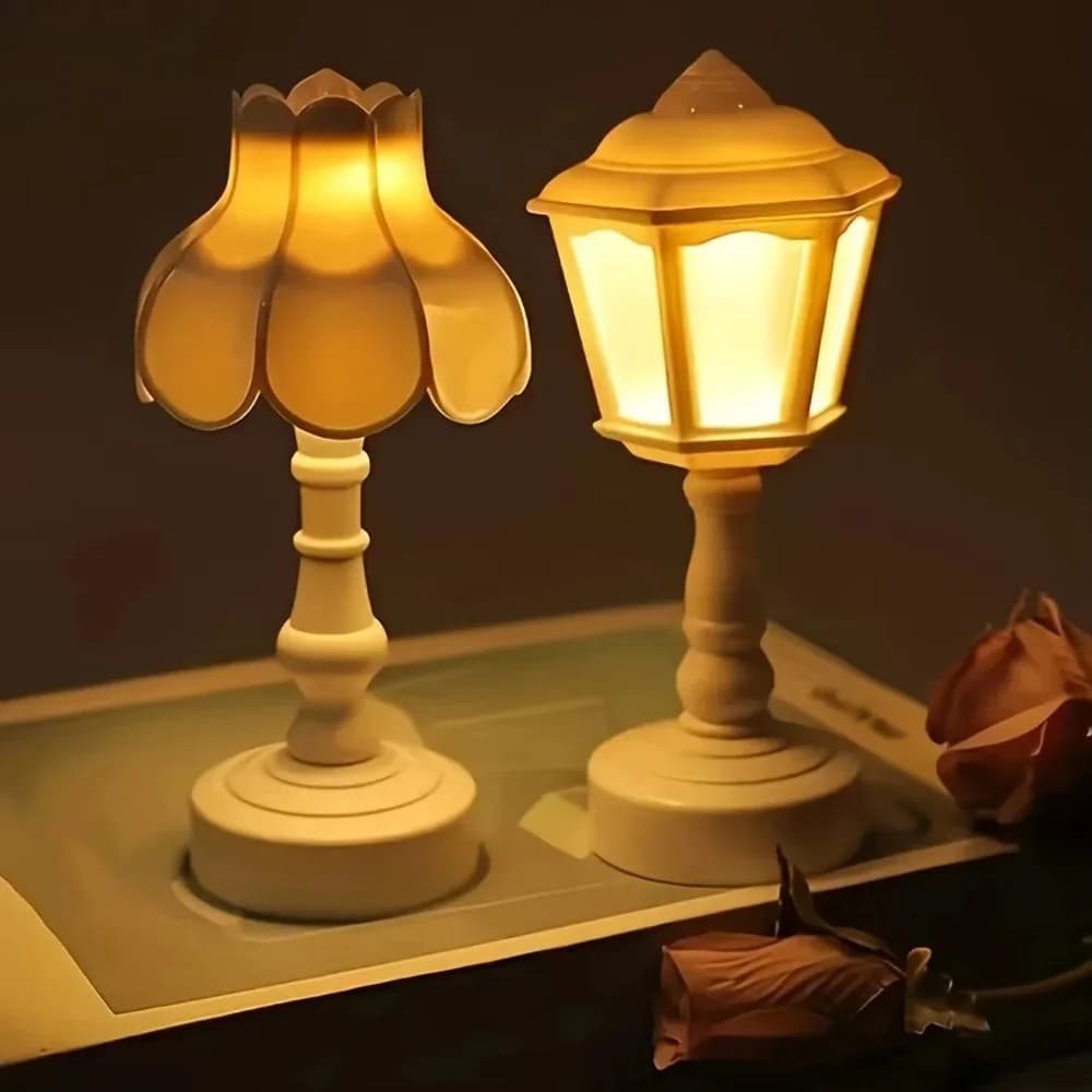 Mini lampka stołowa z abażurem w kształcie płatków, ciepłe światło nocne w stylu lampionu
