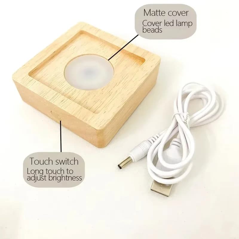 Kwadratowa drewniana baza LED USB do kryształów