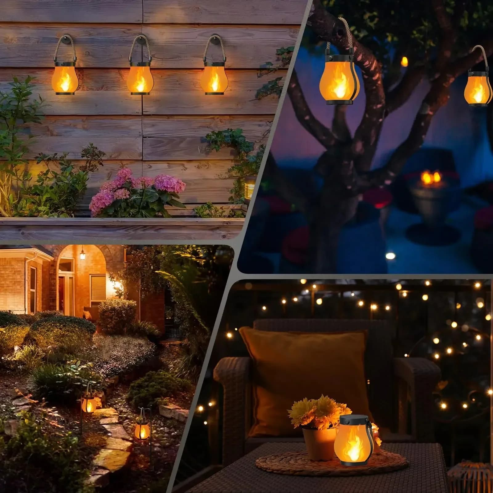 Lampion LED solarny USB, efekt płomienia