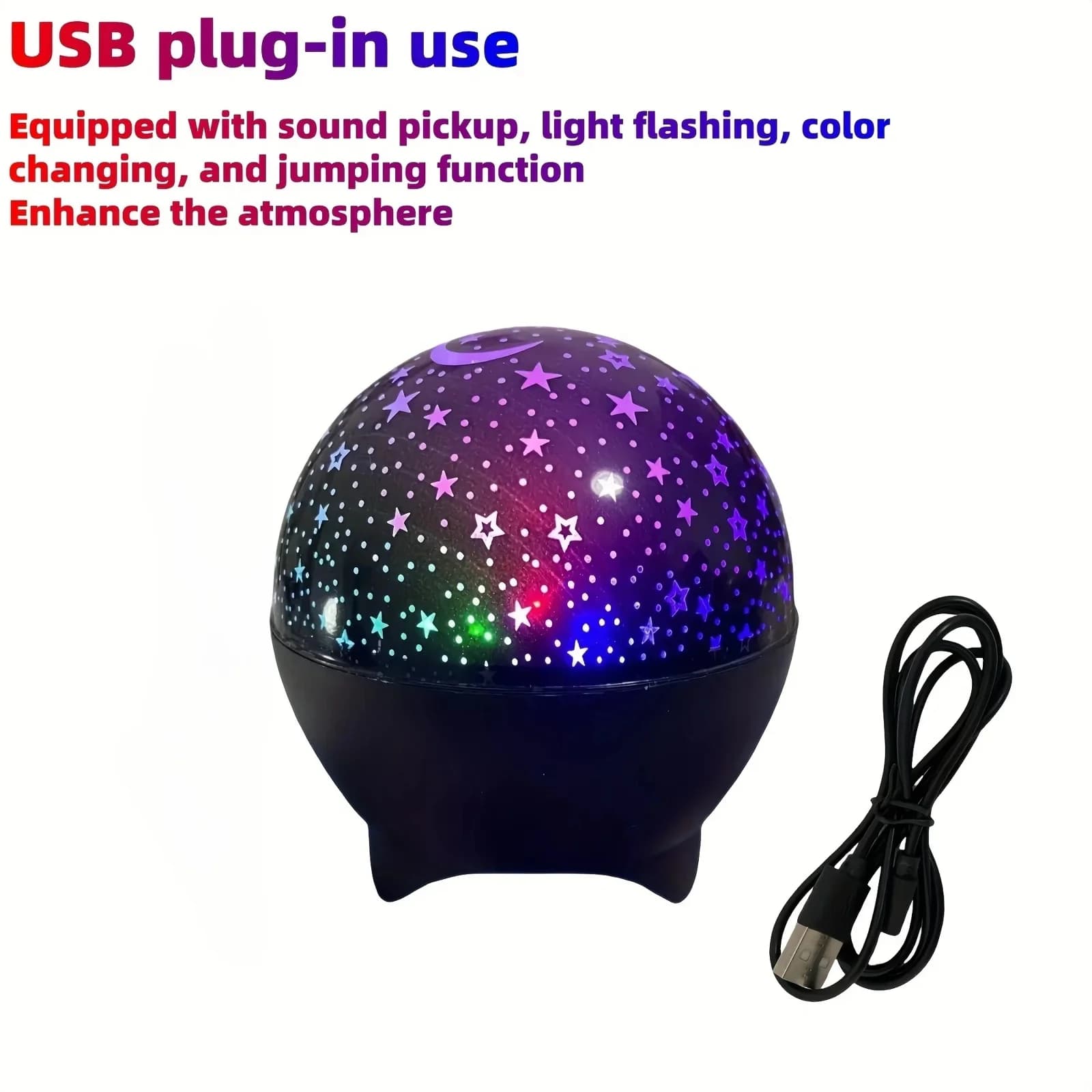 Mini projektor USB Aurora, Gwiazdy, 7 trybów kolorystycznych