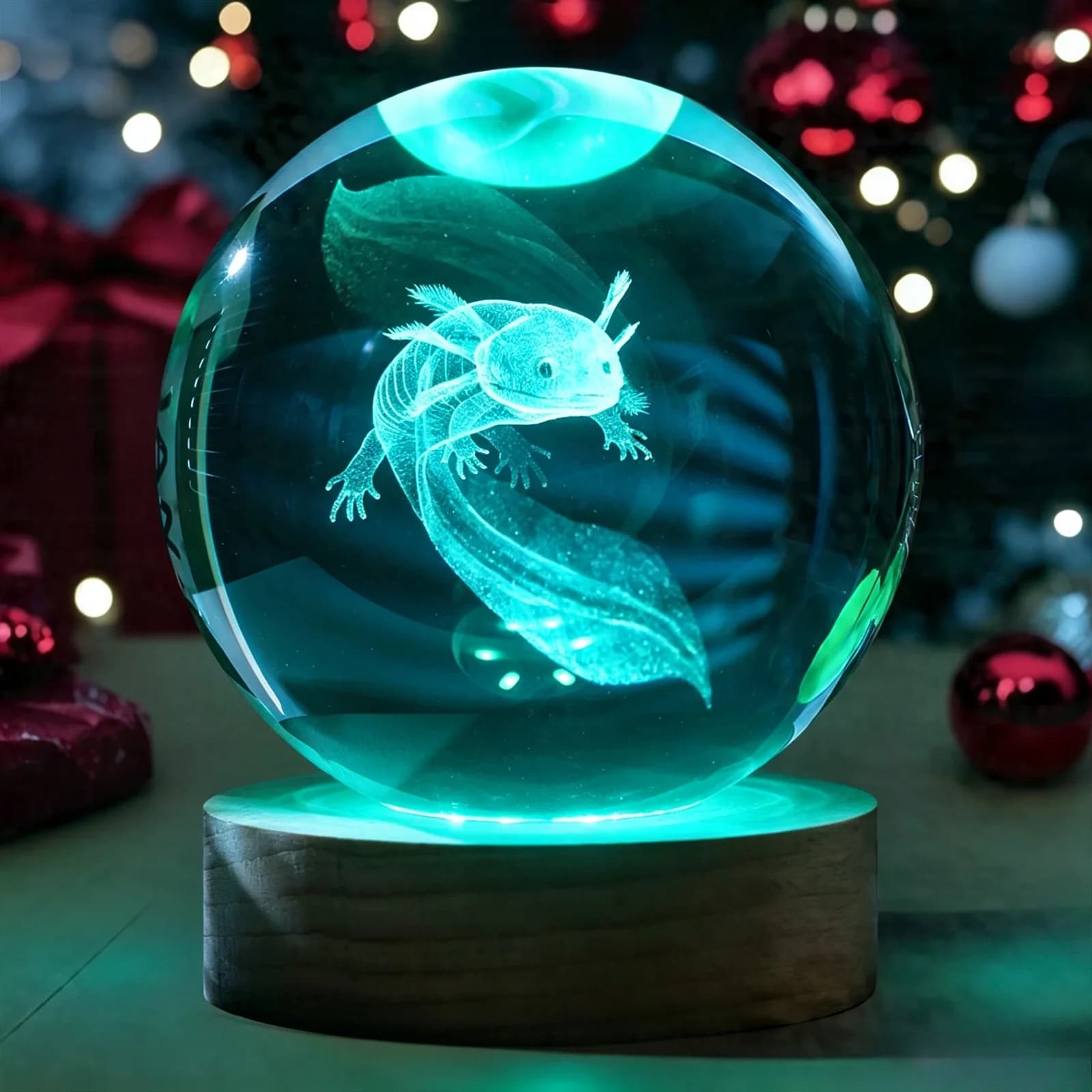 Nocna lampka 3D Axolotl Kryształowa Kula, wielokolorowe LED