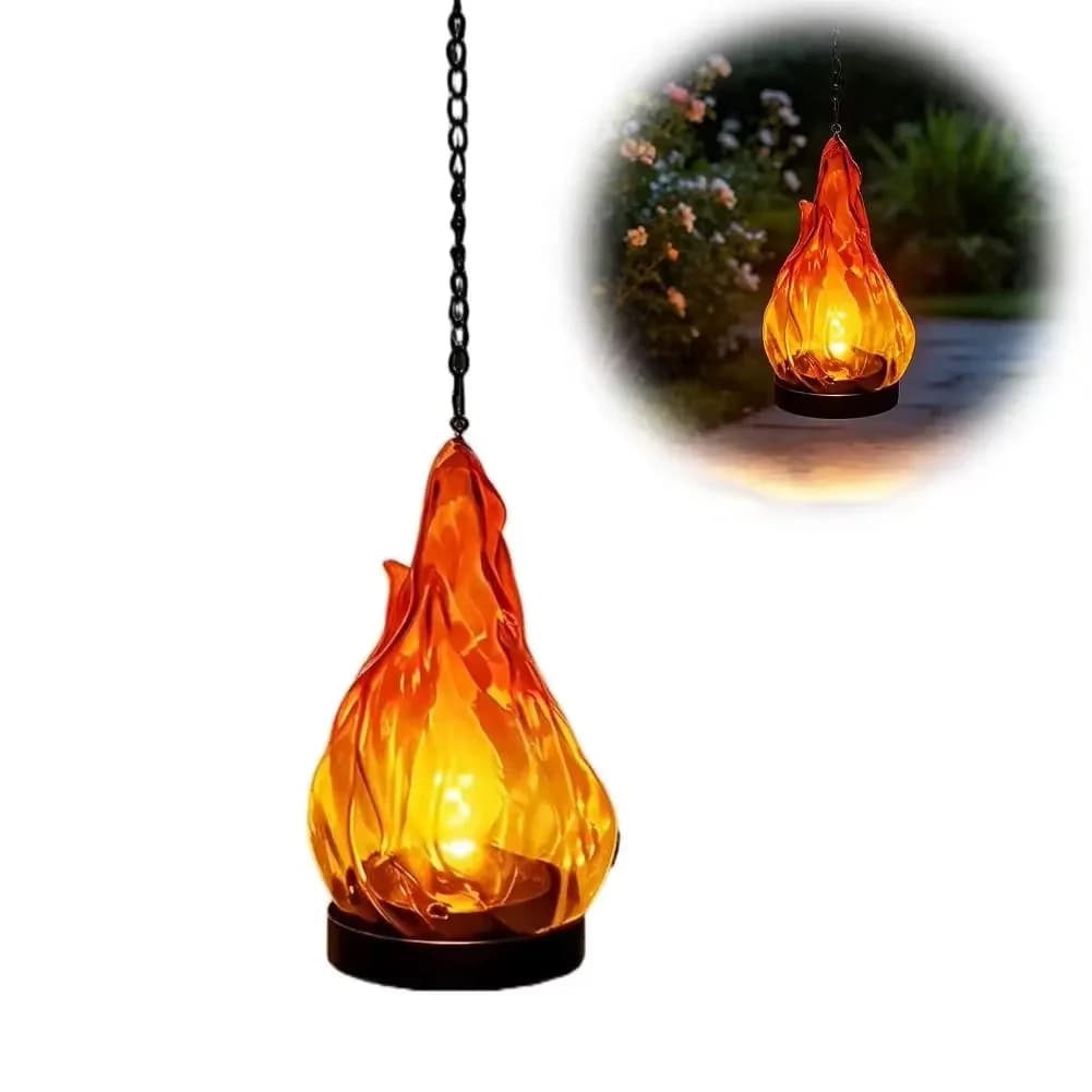 Plastikowa lampa solarna w kształcie płomienia do dekoracji podwórka i tarasu