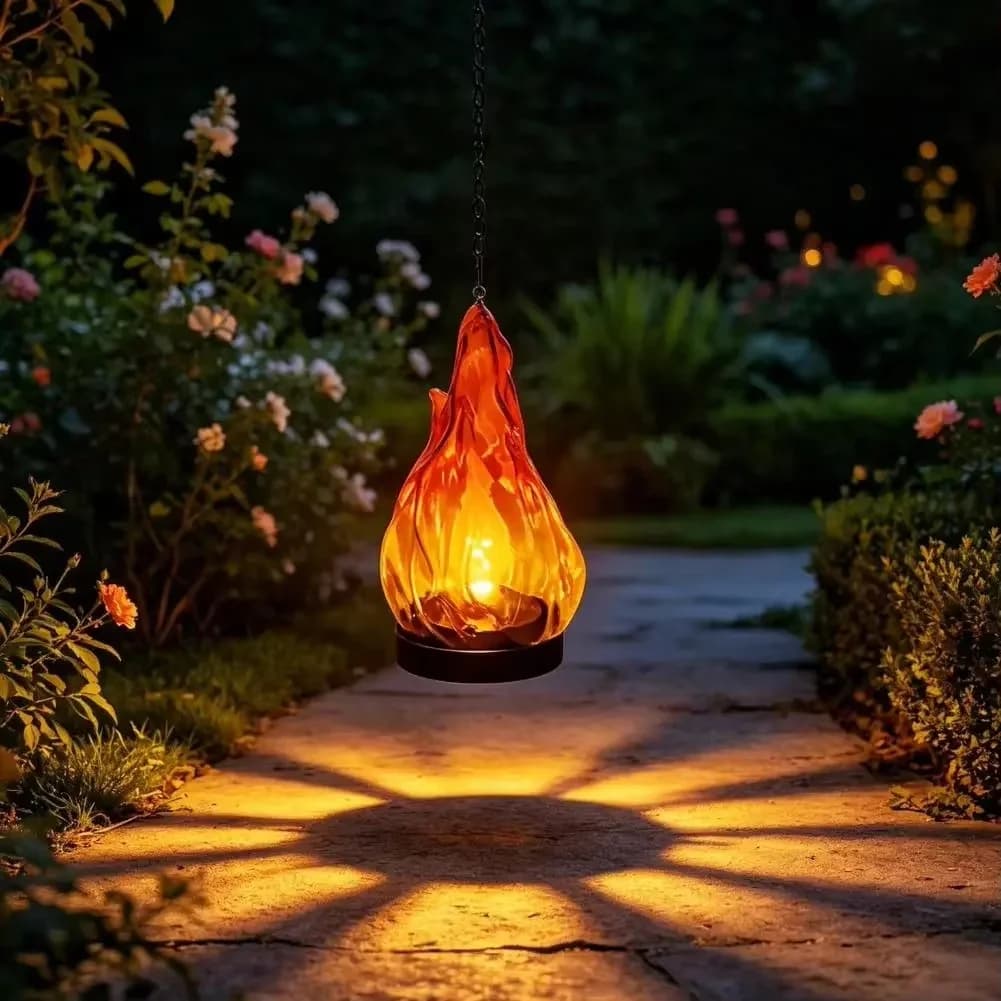 Plastikowa lampa solarna w kształcie płomienia do ogrodu i ścieżki
