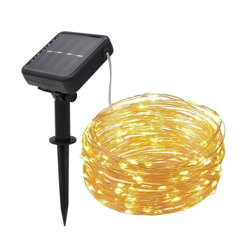 Słoneczne lampki LED na miedzianym drucie, ciepła biel, wodoodporne