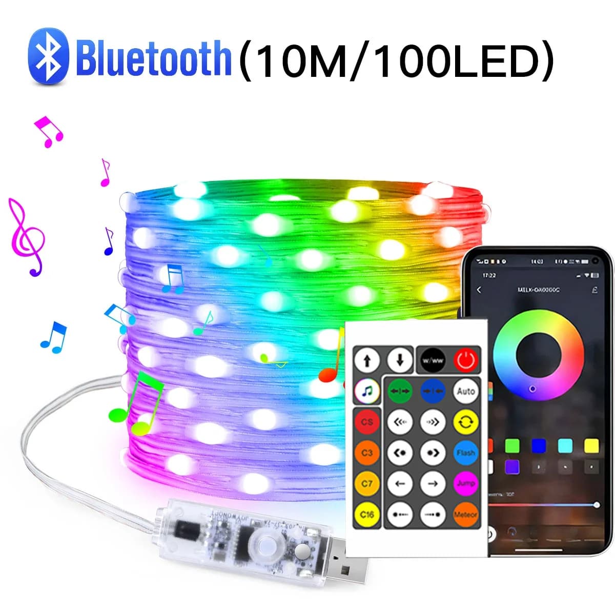 USB Bluetooth sterowane kolorowe LED światełka girlandowe