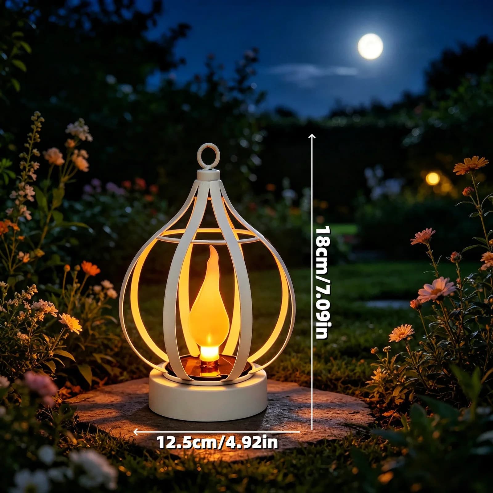 Metalowa lampion solarny wiszący w kształcie płomienia