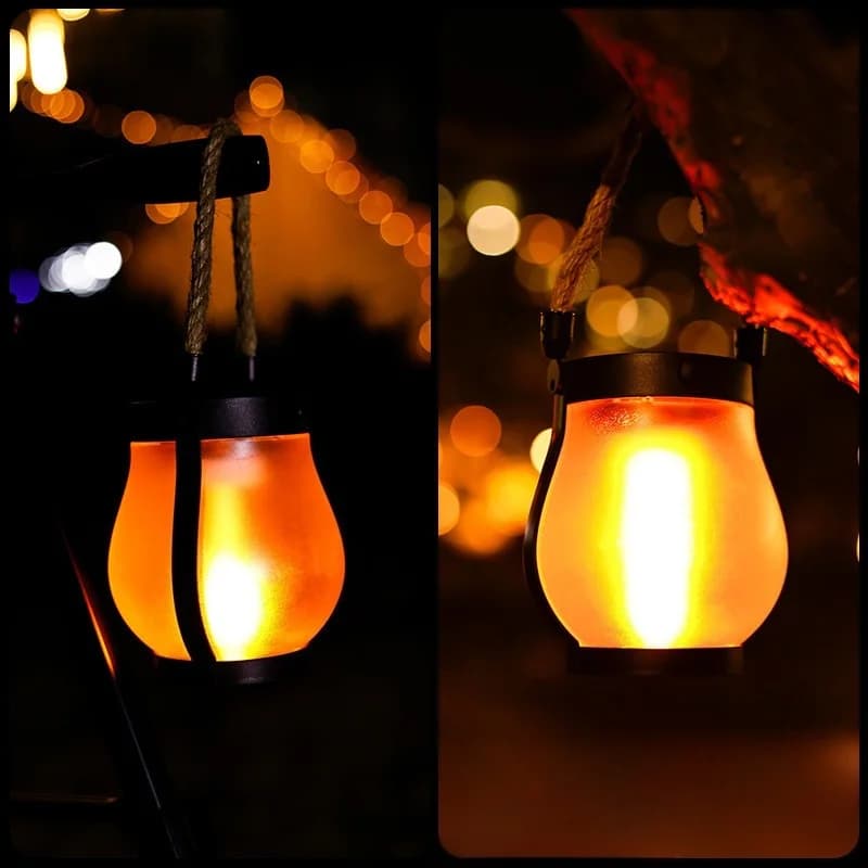 Wisząca lampa solarna z efektem płomienia, ładowanie USB