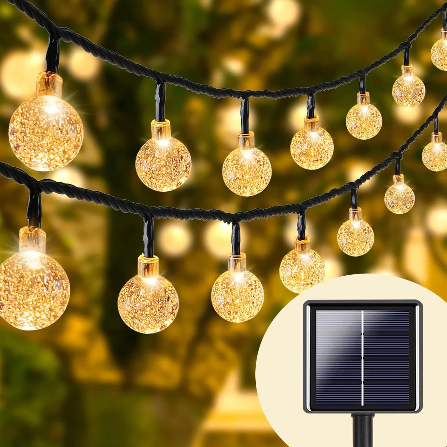 Solarne kule kryształkowe łańcuch świetlny fairy, ciepła biel, na zewnątrz